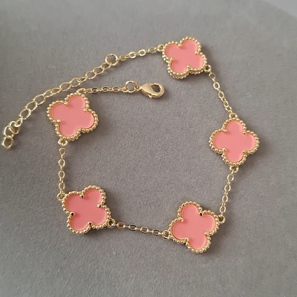 Pink Enamel Clover bracelet